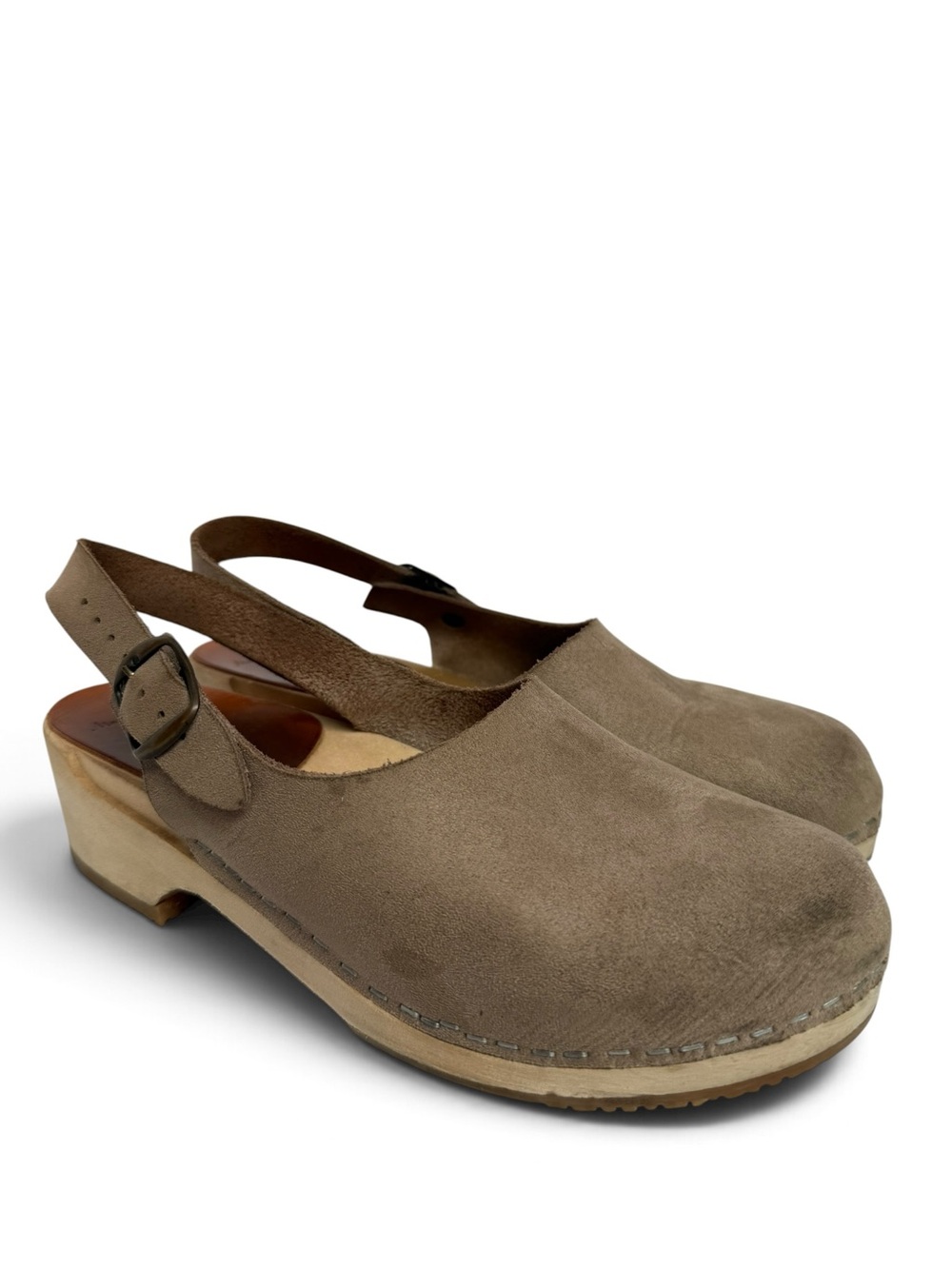 Marcus Sweden Clogs Women’s 8 EU 39 Taupe Suede Slingback Wood Heel